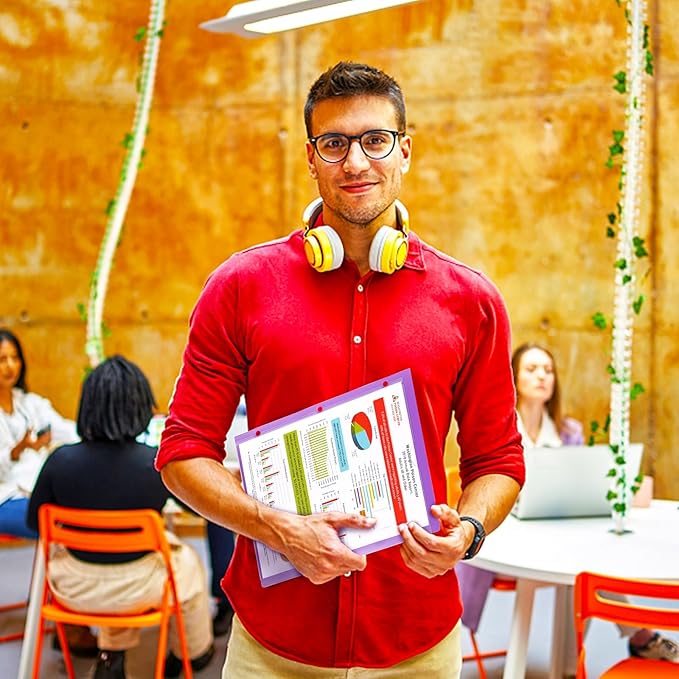 TEWRLANDE 16 Packs Heavy Duty 3 Pocket Folders with Holes, Plastic Folders with Clear Front Pocket for 3 Ring Binder, for Letter Size Paper, Assorted Colors/Card Slot