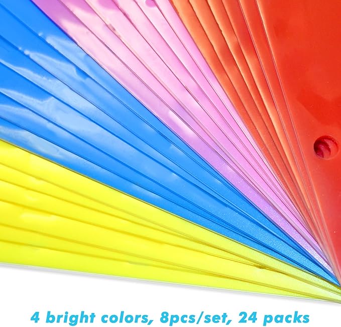 WOT I 8-Tab Binder Dividers with Clear Front Pocket - 3 Sets, Reusable Plastic Pocket Dividers for 3 Ring Binder, 4 Vibrant Colors, Tear-Resistant, Total 24 Tabs