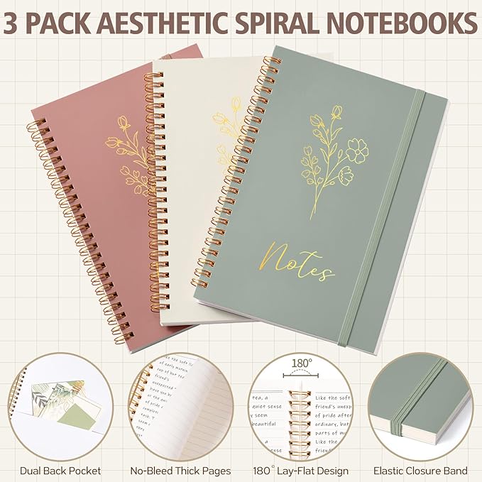 58PCS Aesthetic School Supplies, Cute College Ruled A5 Spiral Notebook Stationary Set Back to School Supplies Bible Study Kit Office College Essentials with Pastel Highlighters for Women Student Girls