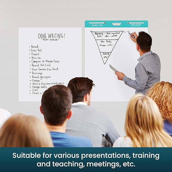 OLenyer Sticky Easel Pad, 25 x 30 Inch, White, 30 Sheets/Pad, 6 Pads/Pack, Flip Chart Paper for Teachers,Large Self-Stick Easel Paper, Super Sticking Power & Bleed-Resistant