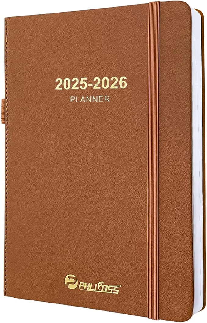 Daily Planner 2025-2026, One Page Per Day, Academic Planner (July 2025 - June 2026), Appointment Book with Time Slots and Monthly Tabs, 5.7" x 8.25", Pocket, Leather Cove (Brown)