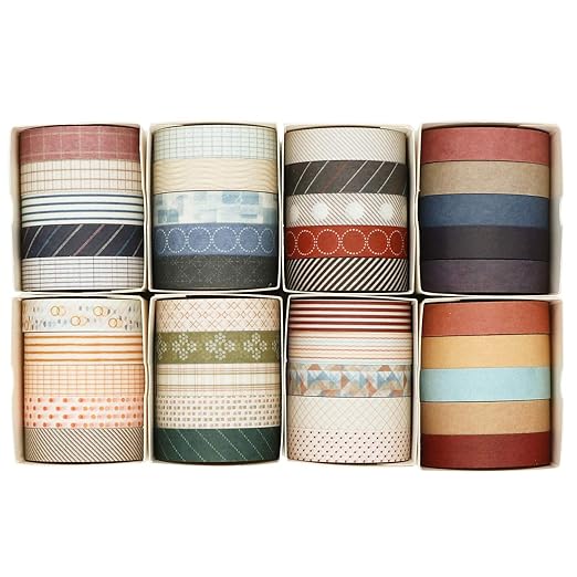 Knaid 40 Rolls of Slim Washi Tape Gift Box Set, Decorative Paper Tapes 10 mm Wide for Scrapbooking, DIY Arts and Crafts, Bullet Journal, Planner, Junk Journal, Notebooks (Minimalist)