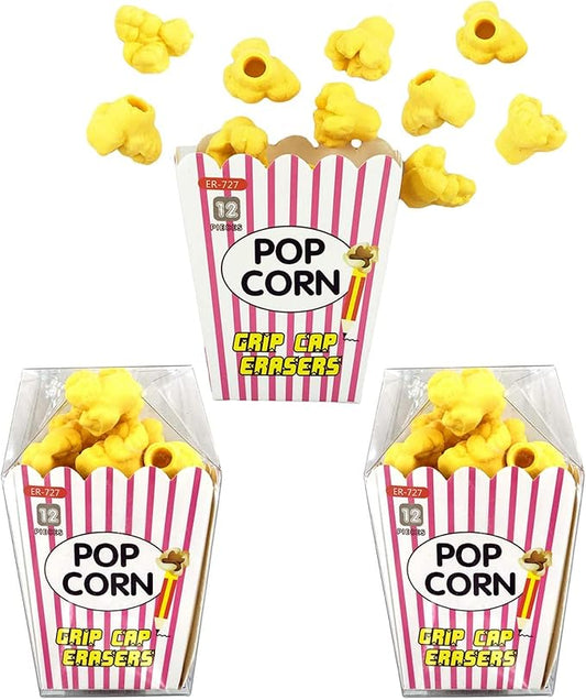 Pencil Top Erasers 36 Pack Popcorn Pencil Erasers Toppers Cap Erasers for Kids Cute Fun Novelty Food Erasers for Student School Supplies Prize Gifts Party Favors