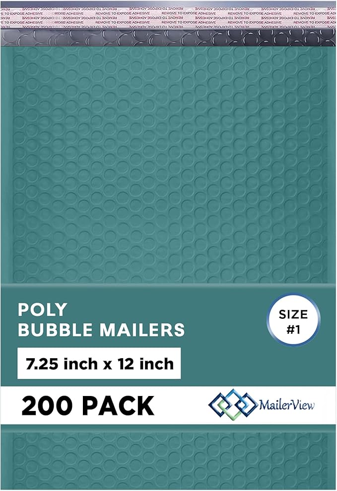Green Poly Bubble Mailers 7.25x12 inch #1 | Self Seal Padded Envelopes | Cushioned Bubble Mailer | Usable Size 7.25x11 | WaterProof | Lightweight mailing Shipping Bags | 200 Pack Bulk