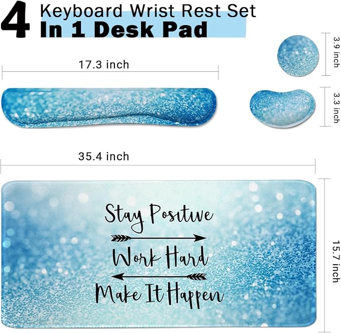 Large Mouse Pad and Keyboard Wrist Rest, Desk Pad for Keyboard and Mouse, 4-in-1 Large Gaming Mouse Pad with Wrist Support for Home Office Study Game-Stay Positive