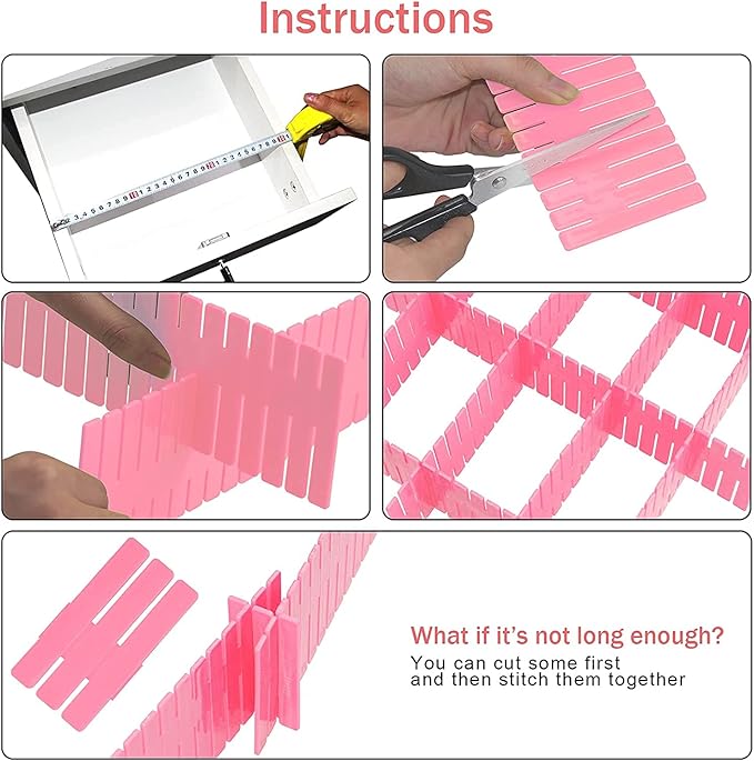 40Pcs Drawer Dividers, Adjustable Drawer Organizer for Socks, Underwear, Makeup, Can Help Tidy Kitchen, Bedroom, Dresser Pink