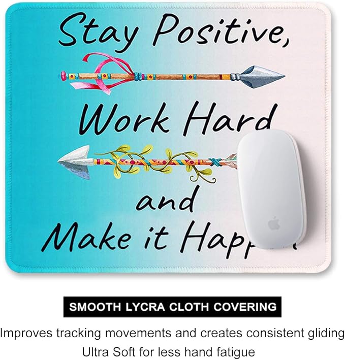 Auhoahsil Mouse Pad, 12 x 10 in Thick Rubber Premium-Textured Non-Slip Stitched Edges Waterproof Square Mouse Mat with Cute Pattern for Gaming Work Computer Office, Larger, Inspirational Quotes