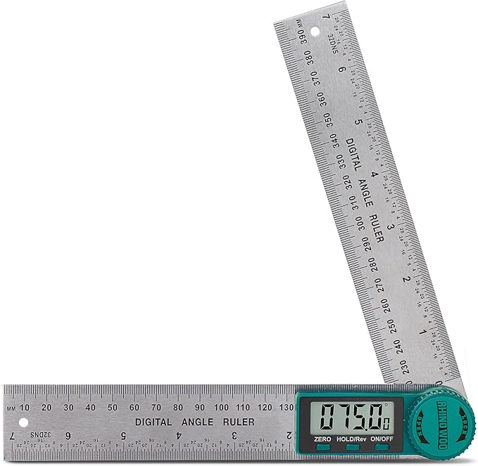 Digital Angle Finder Protractor, Angle Finder Ruler with 7inch/200mm, Angle Measuring Tool for Woodworking/Carpenter/Construction/DIY Measurement(2 Batteries Included) (Stainless Steel)