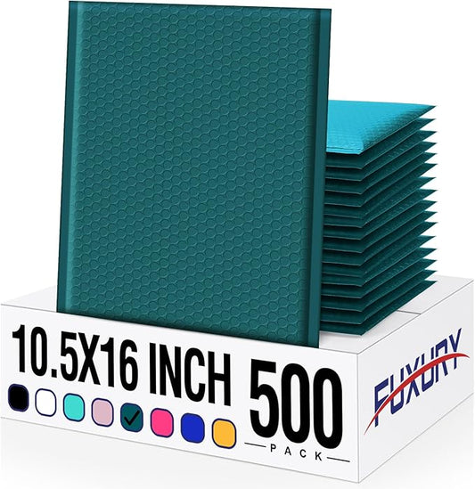 Fuxury Large Bubble Mailers 10.5x16" 500 Pack Forest Green Self Seal Padded Envelopes Opaque Mailing Envelopes Bubble Padded Cushion Padded Mailers for Packaging Small Business Bulk #5