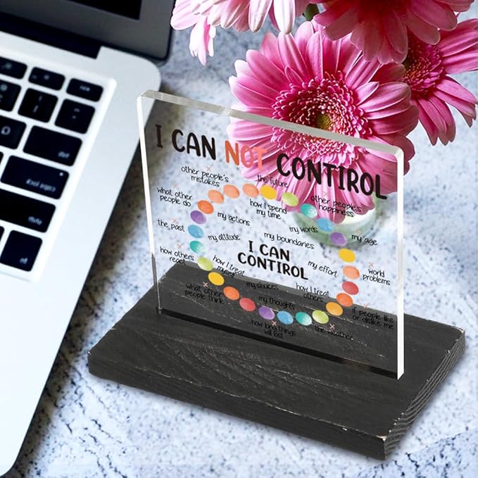 Mindset Mental Health Things I Can not Control and I Can Control Positive Affirmations Desk Decor for Women Men, School Counselor Sign Therapist Office Mindfulness Decorations Signs-DX330