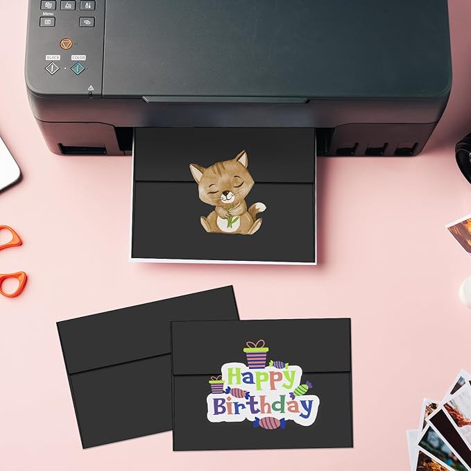 100 Packs 5x7 envelopes, A7 White Envelopes for Invitations Self Seal Printable for Greeting Cards, Weddings, Invitations, Photos, Postcards, Mailing (Black)