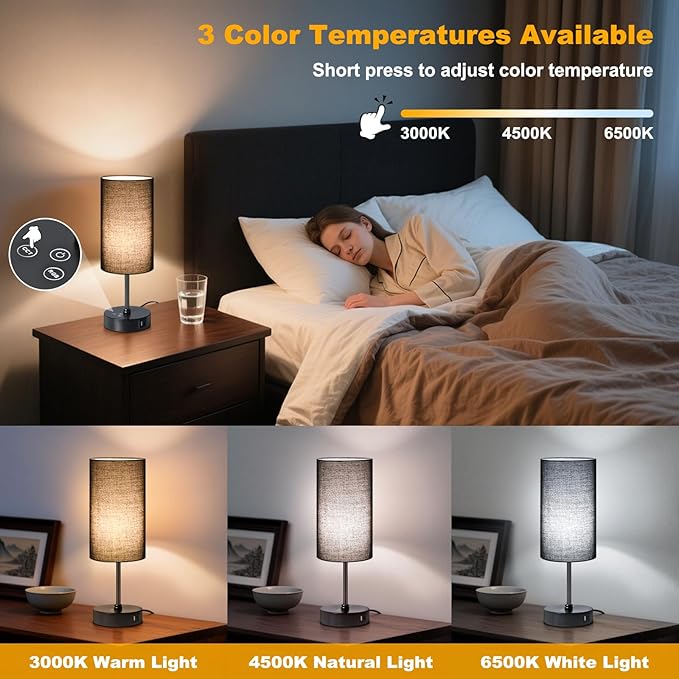 Unicozin Small Table Lamp,3 CCT 3000K/4500K/6500K & RGB Color Changing,Stepless Dimmable Touch Control Bedside Lamp for Reading,Ambience Nightstand Light for Home Decor Party,Black Shade