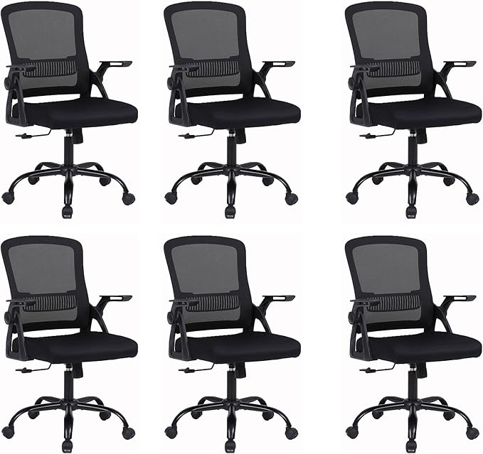 Modern Ergonomic Office Chair, Black, Mesh Back, Flip-up Armrests, Adjustable Height, 300 lbs Capacity
