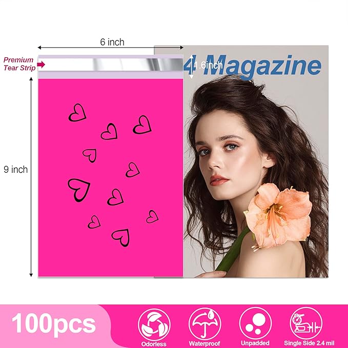 JinRuiKJ Thank You Poly Mailer 6x9 Inch 100 PCS, Shipping Bags for Clothing, Packaging Bags for Small Business, Strong Adhensive, Waterproof and Tear-Resistant Mailing Envelopes, Rose Red