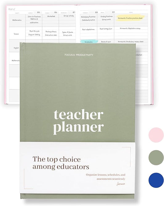 Lamare Teacher Planner 2025-2026 Academic Year – Undated Planner & Lesson Planner Book for Teachers with Class Schedule, Student Info & Weekly Planning