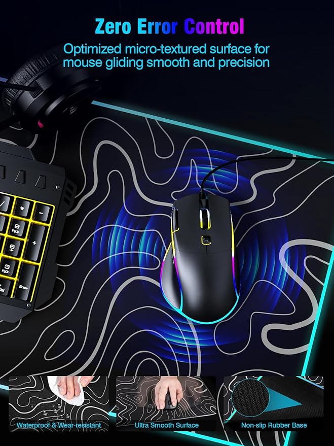 Mouse Pad with Magnetic Wireless Charging, Large Desk Pad Protector, RGB Black Mousepad Desk Mat with 15W Fast Charger, 4mm Thick Non-Slip, Waterproof Laptop Writing Pad for Office, Home, Gaming