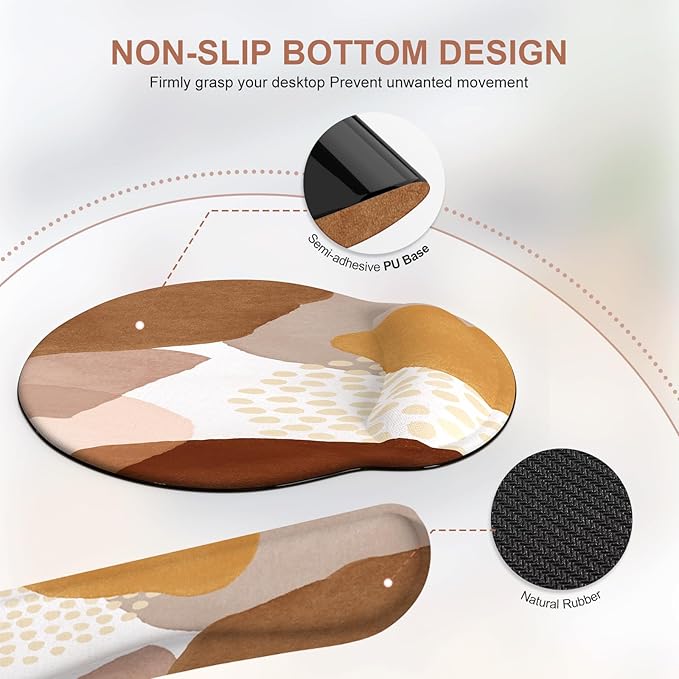 iCasso Desk Mat, Gaming Mouse Pad Wrist Support Set, XXL Large Mousepad + Keyboard Wrist Rest+Mouse Wrist Rest+Coastert with Ergonomic Design for Home Office Computer (C-Four-Coffee-Color-Block)