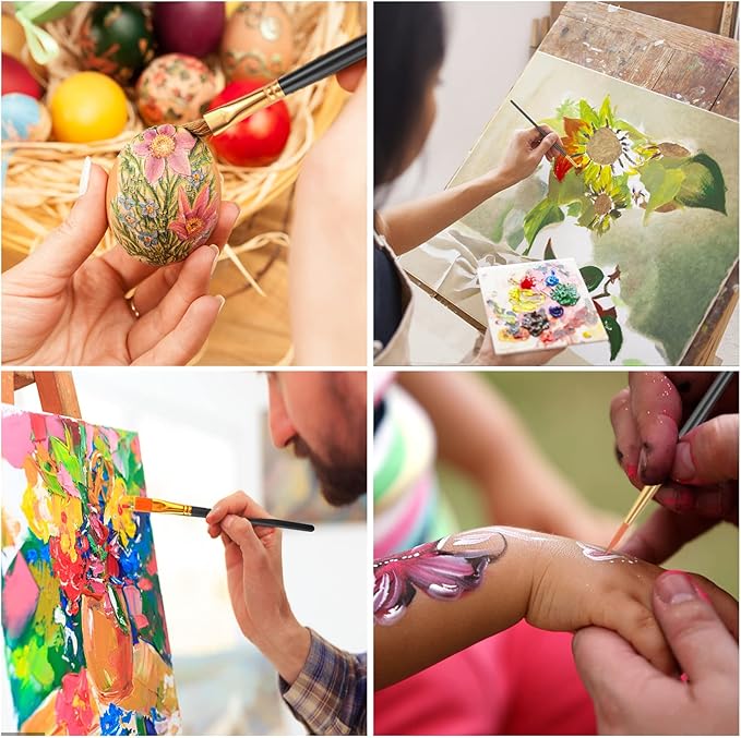 ESRICH Acrylic Paint Brushes Set,8Packs /80 Pcs Black Nylon Paintbrushes, Suitable for Acrylic Oil Watercolor Rock Body Face Nail Art,Perfect Suit of Art Painting, Best Gift for Kids Adult Drawing