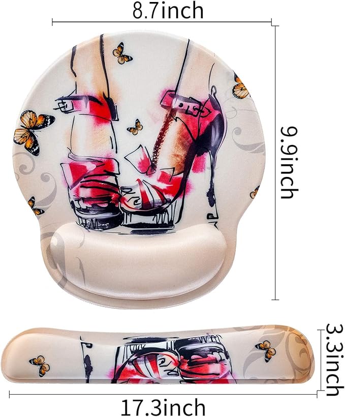 Ergonomic Keyboard Mouse Pad Wrist Rest Support Set for Laptop/Computer/Desktop,Memory Foam Hand Rest Wrist Cushion for Gaming/Office,Lightweight Comfortable & Pain Relief (Red High Heels)