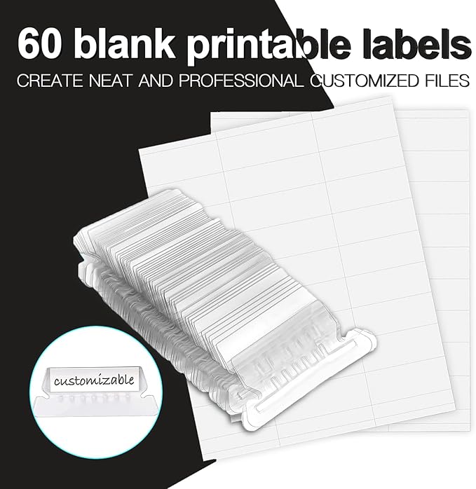 HERKKA Hanging File Folders, 60 Pack Reinforced Letter Size Hanging Folders, Designed for Bulky Files, Filing Cabinet, 1/5-Cut Adjustable Tabs (Black)