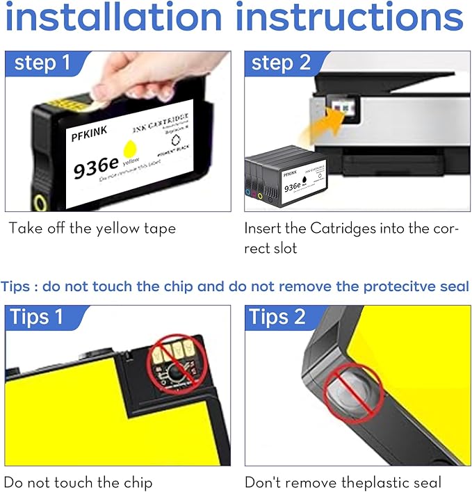 936e 936XL Ink Cartridges Combo Pack Compatible for HP 936 Ink Cartridges Work with OfficeJet 9122e; OfficeJet Pro 9110b, 9125e, 9128e, 9130b, 9135e; OfficeJet Pro Wide Format 9730e (4 Color)