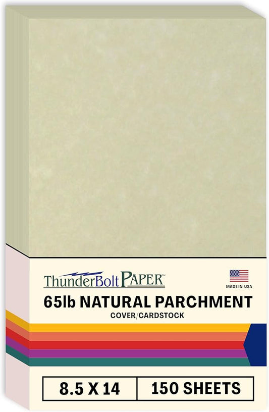 150 Natural Parchment 65lb Cover Paper Sheets 8.5X14 Inches Cardstock Weight Colored Sheets 8.5" X 14" (8.5X14 Inches) Legal|Menu Size - Printable Old Parchment Semblance