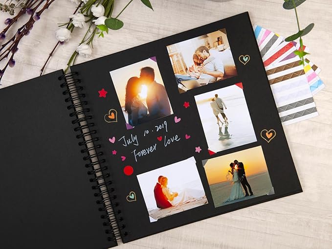 potricher 12 x 12 Inch Large DIY Scrapbook Photo Album 80 Pages Thick Kraft Blank Black Paper Memory Book for Wedding and Anniversary Family (Black, 12 Inch)