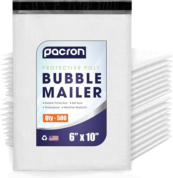 500-Pack Waterproof Poly Bubble Mailers 6 x10 - Thick, Durable, Instant Seal Envelopes with Strong Adhesive - Protective Shipping Mailers for Jewelry, Cosmetics, SD Cards, USB Cables
