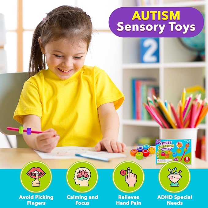 Sensory Fidget Toys for Kids Adults: Weighted Pencil Grips for Kids Handwriting Autism ADHD Tools- Silicone Textured Finger Spinners- Classroom Must Haves Anxiety Relief Items Stocking Stuffers
