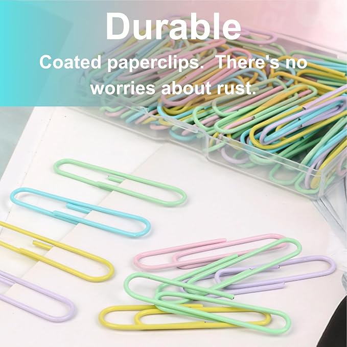 Macaron Paper Clips Large Size Colored Paper Clip 2Inch (50mm) 160 Pack PaperClips 2 Boxes of 80 PCS Each Suitable for Office School Paperwork and Daily Use