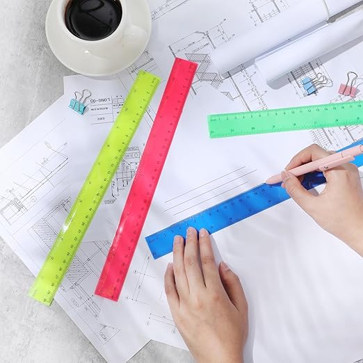 Zonon 30 Pcs 12 Inch Plastic Ruler Assorted Colors Ruler Bulk with Centimeters Millimeter and Inches Rulers First Day of School Gift for Kids School Classroom Office Supplies(Elegant Color,Plastic)
