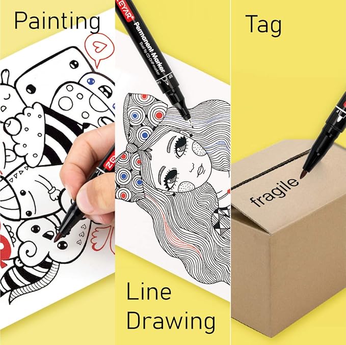 ZEYAR Twin Tip Permanent Markers, CD/DVD Markers, 12 Color, Ultra Fine Point and Fine Point for Signature and Marking (12 Colors)