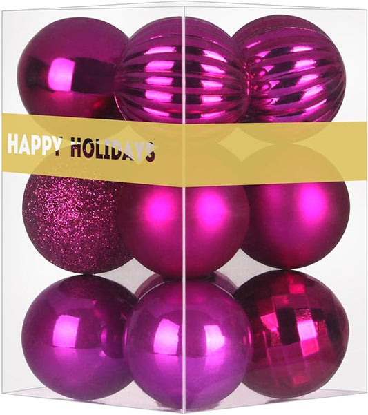 Fuchsia 1.6" Small Christmas Balls Christmas Tree Decoration Ornaments Shatterproof Hanging Balls for Birthday Halloween Holiday Wedding Decorations Set of 12pcs