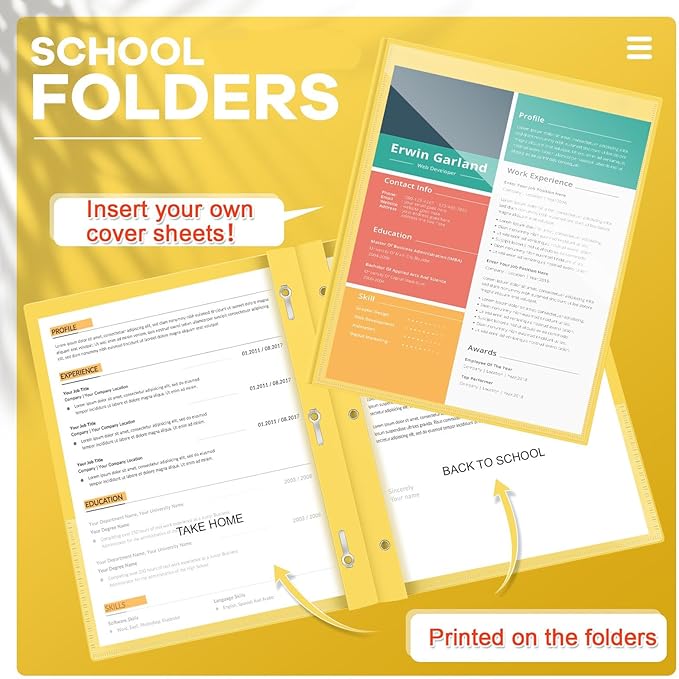 Henoyso 72 Pcs Plastic Folders with Clear Front Pocket and 3 Prong Take Home Plastic 2 Pocket Folder Back to School for Students Parent Teacher Communication for School Office (Yellow)