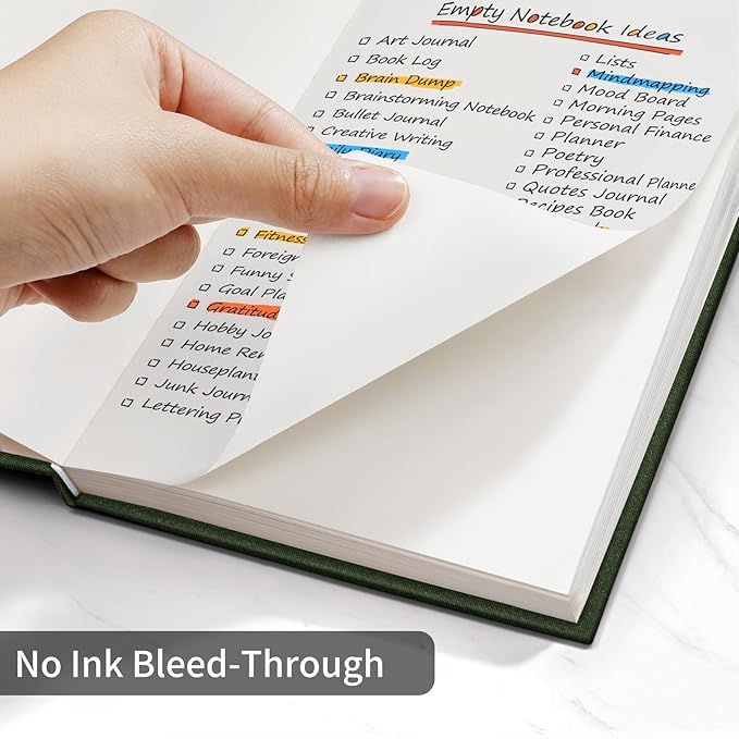 Annecy Blank Journal Notebook, Medium 5.5x 8.25, 160 Pages 100GSM Writing Paper, A5 Deep Green Linen Cover