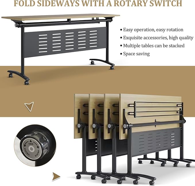 Folding Conference Table - Modular Conference Room Tables Foldable & Stackable Boardroom Table with Casters | Large Rectangle Office Meeting Table for Training Rooms(6PCS, Tables Only)