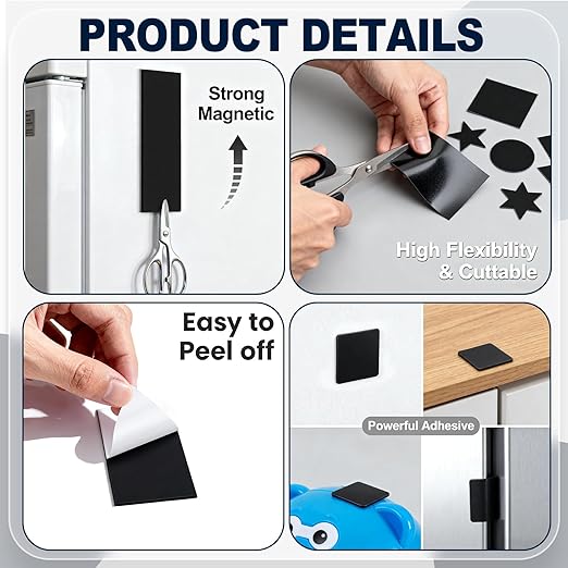 Macarrie 4 x 6 Adhesive Magnetic Sheets with Adhesive Backing Cuttable Magnetic Paper Stickers Flexible Peel and Stick for Picture Crafts Die Storage Photos(250 Pcs,4x6inch)