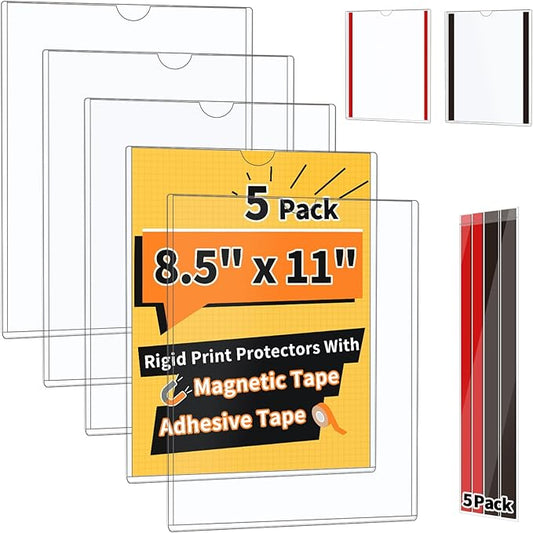 Magnetic Sign Holder - 8.5x11 Wall Sign Holder - Rigid Plastic Sign Holder with Magnet Strips and Adhesive Strips - Magnetic Display Frame Door Sign Holder for Poster Document