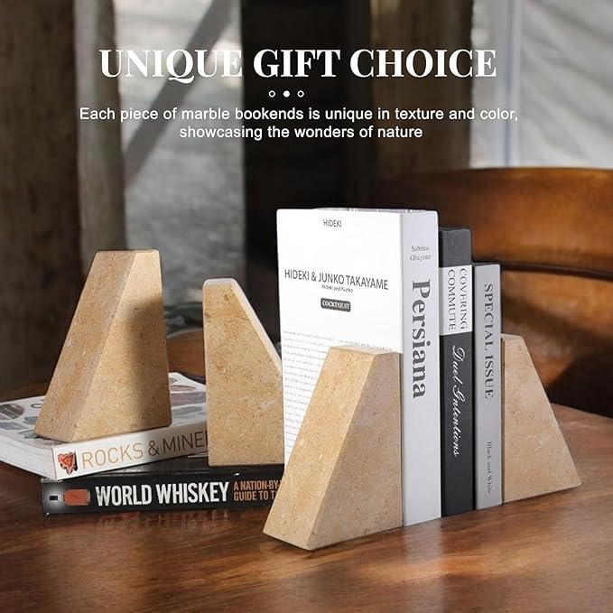 Koville Marble Bookends for Shelves, Large Bookends for Heavy Books, Non-Slip Heavy Duty Book Stopper for CD/Movies, Aesthetic Decorative Bookends for Shelves Table Home Decor(Brown)