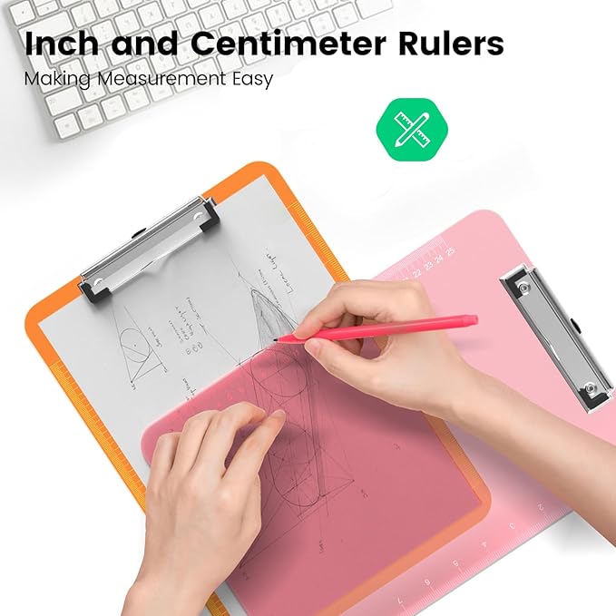 Bulk Clipboards Set of 12, 8.5x11 Plastic Colored Clear Clip Board with Ruler, Suitable for Classroom, Students, Kid, Size 9" x 12.5" with Low Profile Clip, Office & School Supply