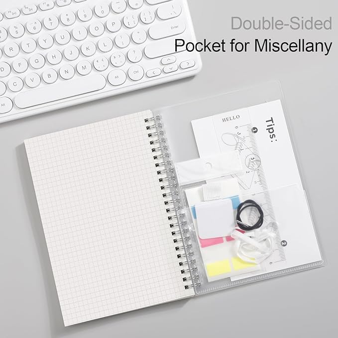 AHGXG Graph Paper Notebook - Spiral Notebook Journal 160 Pages, A5 Graph Notebook 5.7" x 8.3", 100 gsm Thick Grid Paper, Waterproof Plastic Cover, for School Writing Engineering Math, Transparent