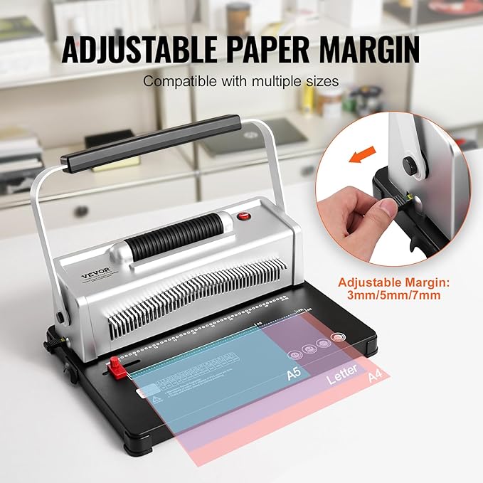 VEVOR Coil Spiral Binding Machine, Manual Book Maker with Electric Binding, 46-Holes Binding 500 Sheets Punch Binder, with 100pcs 5/16'' Coil Binding Spines, for Letter Size, A4, A5