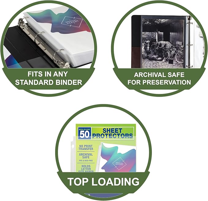 Samsill 50 Pack Sheet Protectors, 8.5x11 Inch Page Protectors for 3 Ring Binder, Standard Weight, Non-Glare Protector, Letter Size, Top Loading, Acid Free