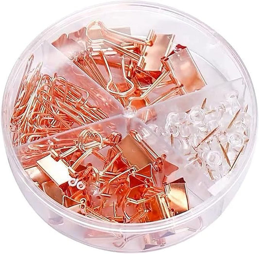 72 Pcs Rose Gold Small Binder Clips, Paper Clips and Thumbtack for Office Work School and Home Supplies (72pcs Mixed, Rose Gold)