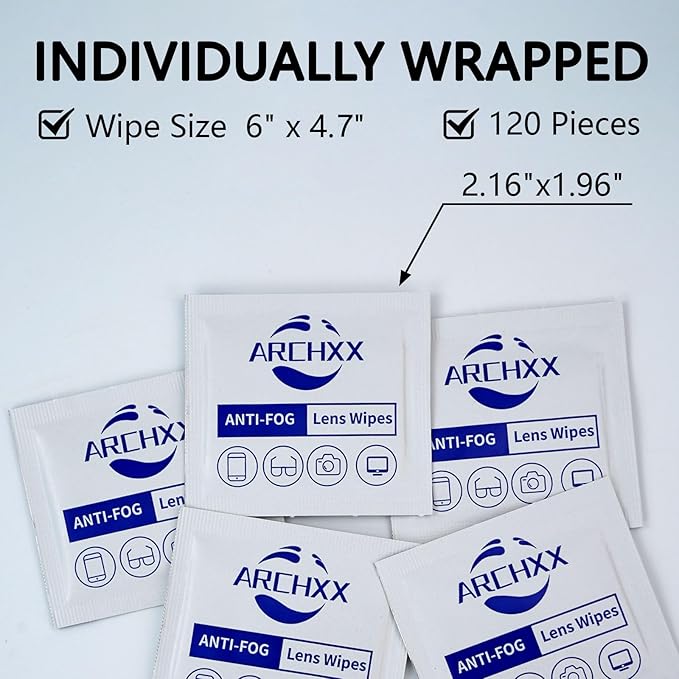Anti Fog Wipes for Glasses, 120 Count,Pre-Moistened Cleaning Wipes, Lens Cleaner Wipe for Eyeglasses,Sunglasses,Goggles,Screen,Phone,Individually Wrapped Eye Glasses Cleaner