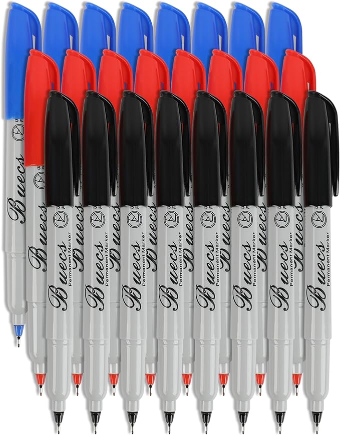 Permanent Markers, 24 Count Ultra Fine Point Permanent Markers, 3 colors, Works on paper, Plastic, Stone, Glass, Metal