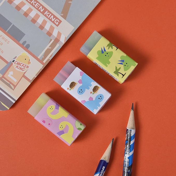 18 Pack Colorful Dinosaur Jelly Erasers for Kids, Kawaii School Supplies Prize Gifts Party Favors