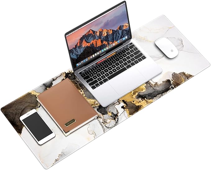 Galdas Large Mouse Pad XXL XL Large Mouse Pad Long Extended Mousepad Desk Pad Non-Slip Rubber Mice Pads Stitched Edges Thin Pad (31.5x11.8x0.12 Inch)-Ink White Gold Marble