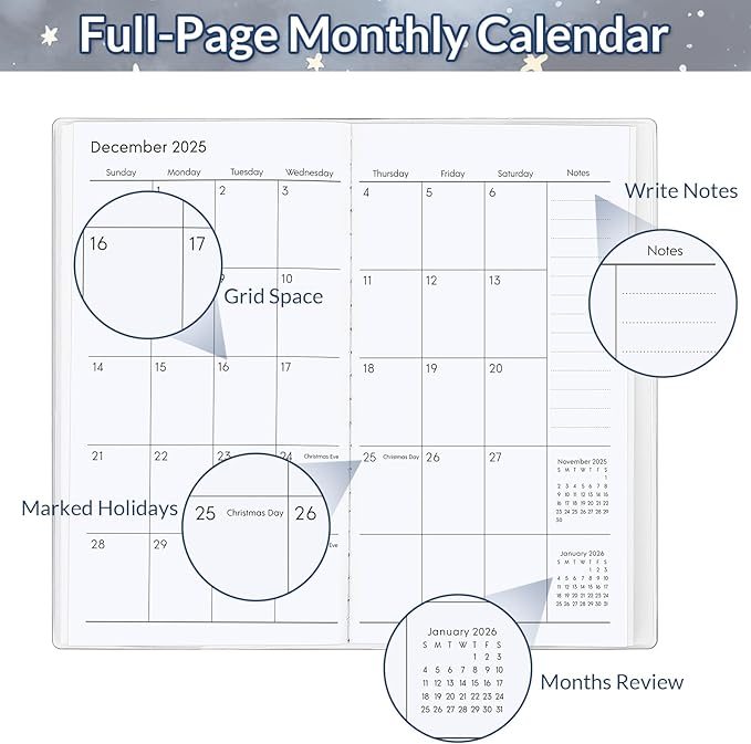 Pocket Calendar 2026-2027, 2026-2027 Monthly Planner - 3.7" x 6.7" - Runs from July 2025 Until December 2027, 2026 Pocket Calendar with PVC Cover for Organizing & Planning