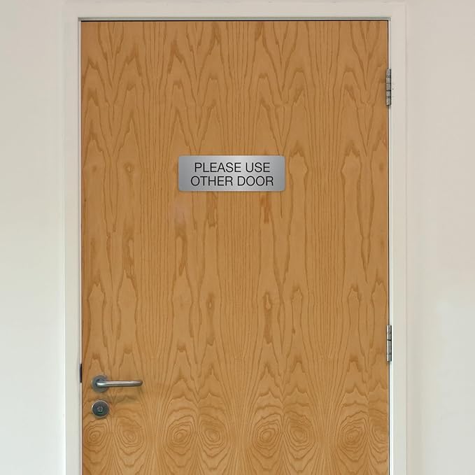 Silver Please Use Other Door Sign / 3" x 9" Easy Adhesive Door Wall Mount/Restaurant Small Business Alternative Exit Room Sign/Made In The USA